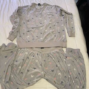 Disney Gray Velour Pajama Set with Pink & Navy Accent Prints